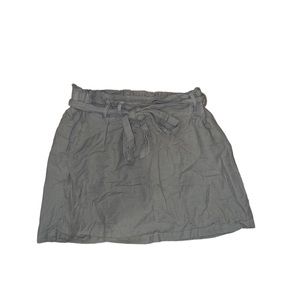 army green linen blend paper bag style mini skirt